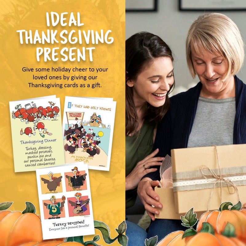 Stonehouse Collection Thanksgiving Cards (Variety Pack) - Set of 18 Boxed Cards & 19 White Envelopes, 5x7 Folded Greeting Card with 6 Unique Designs, Funny Thanksgiving Cards - Image 5